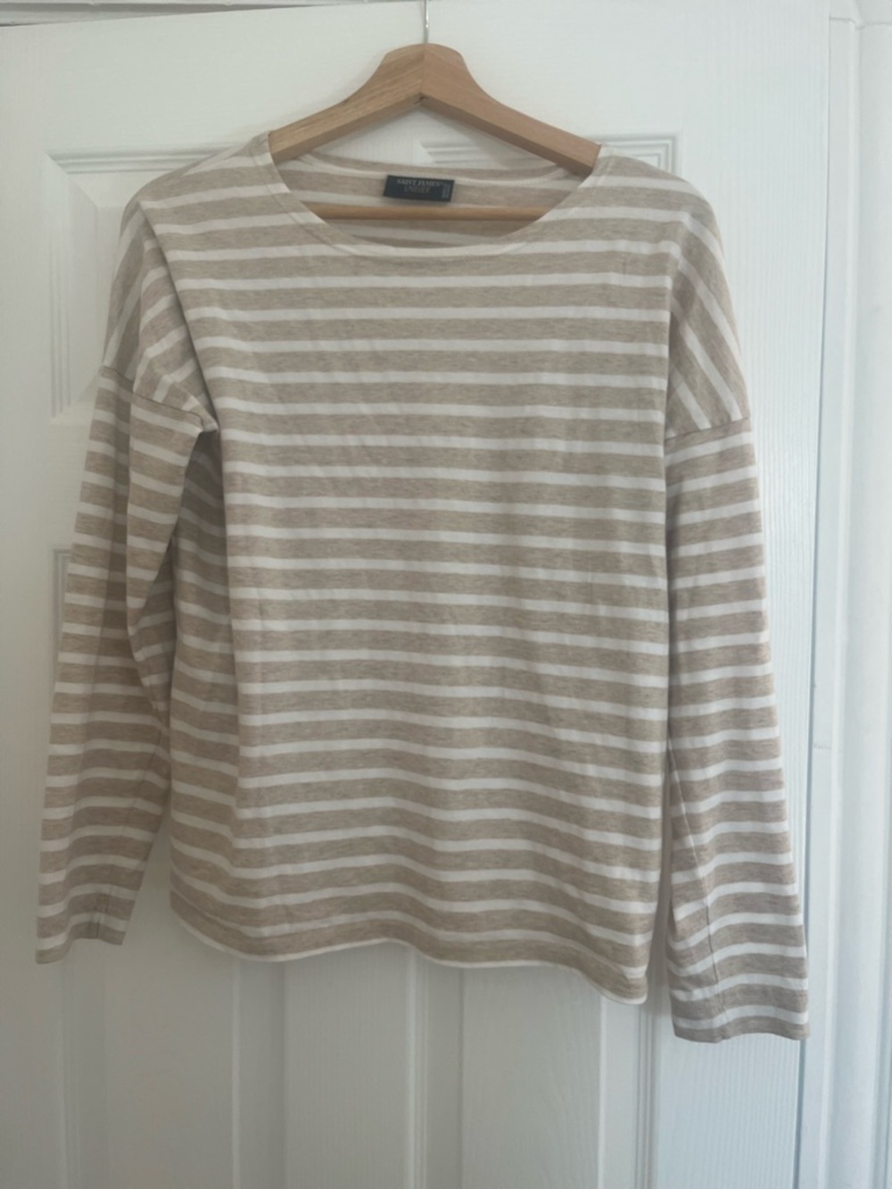 Saint James Minquiers Drop-Shoulder Breton Shirt Oatmeal/White